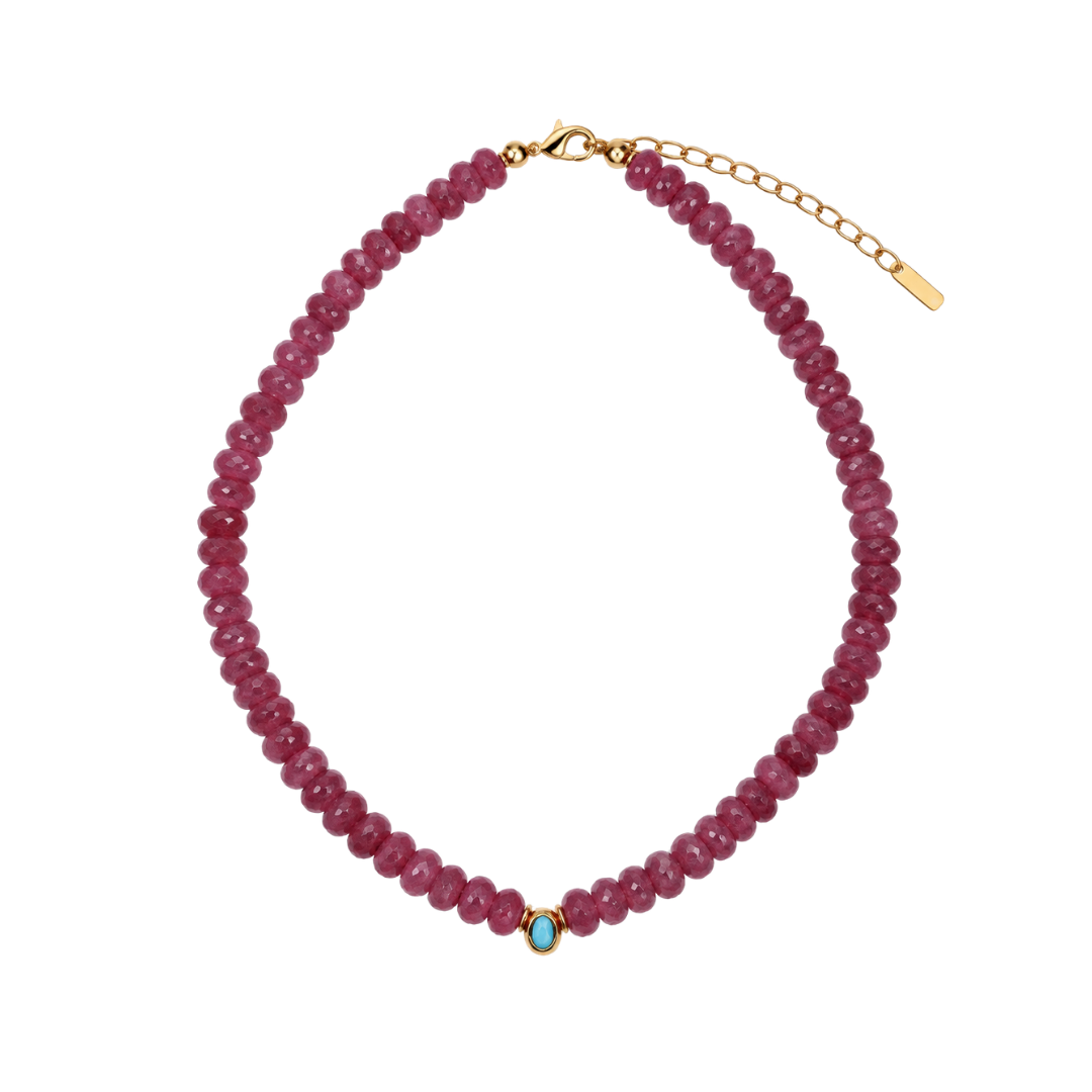 Faceted Raspberry Gemstone Necklace with Bezel Pendant