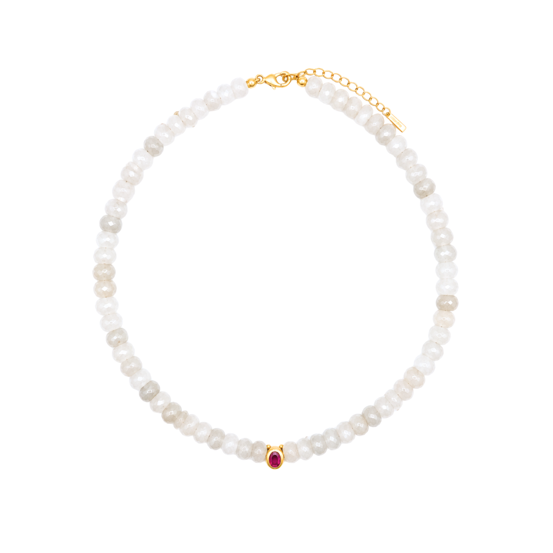 Faceted Foggy White Gemstone Necklace with Bezel Pendant