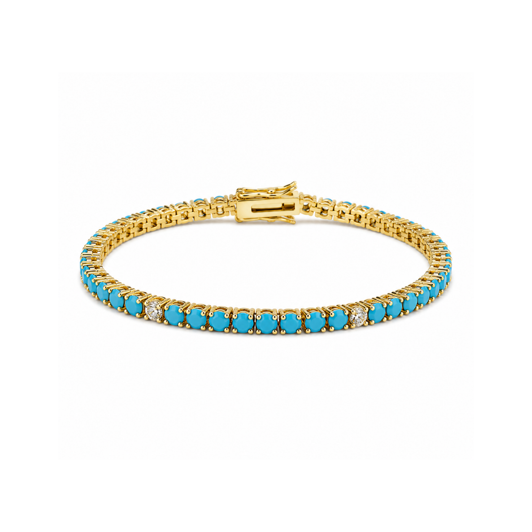Turquoise and Gold Tennis Bracelet