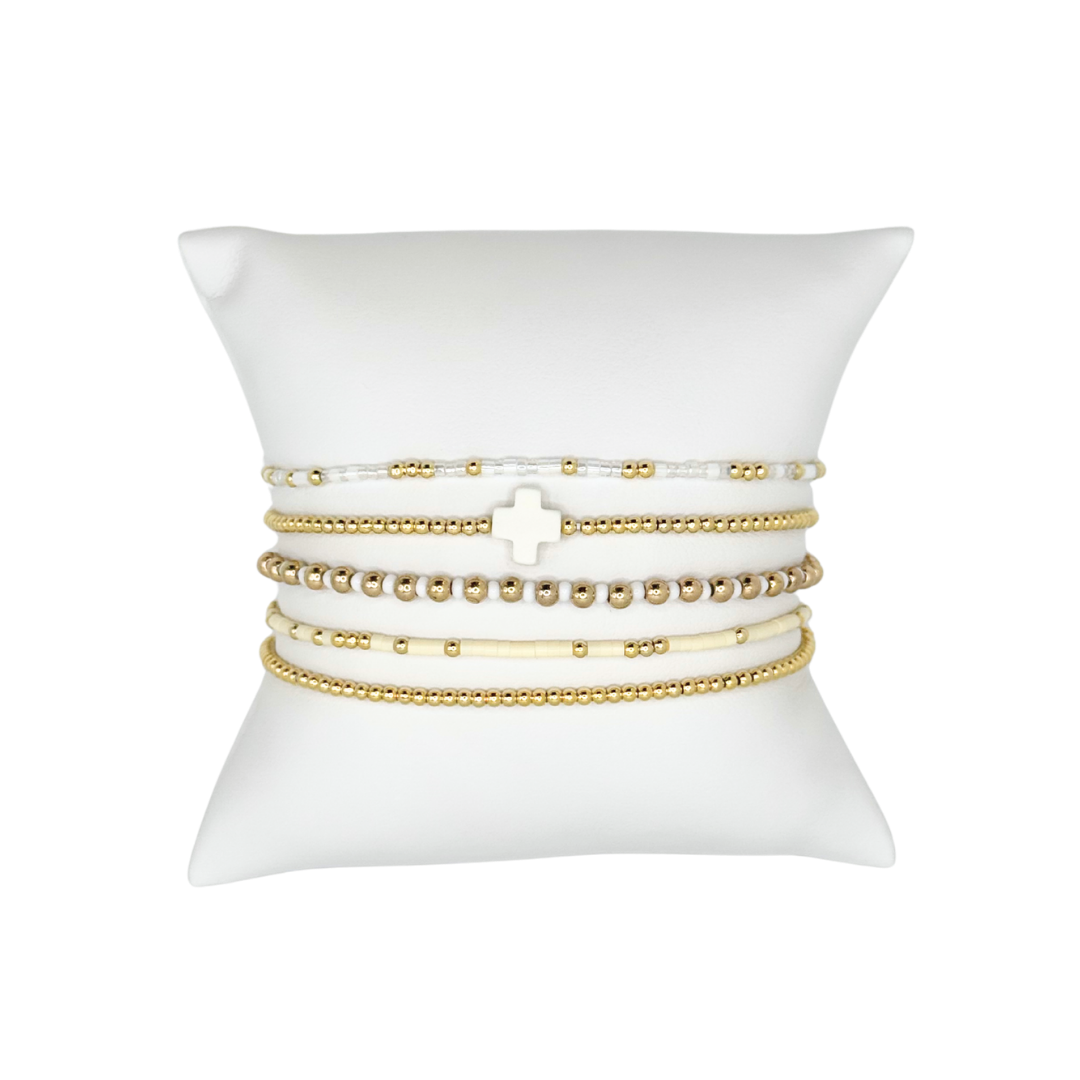 White Bitty Bauble Bracelet Stack