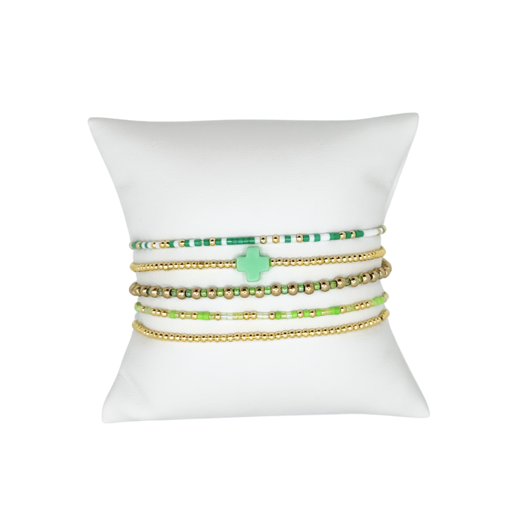 Green Bitty Bauble Bracelet Stack
