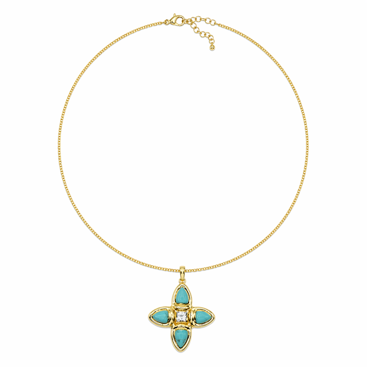 Turquoise & Mother of Pearl Cross Pendant Necklace