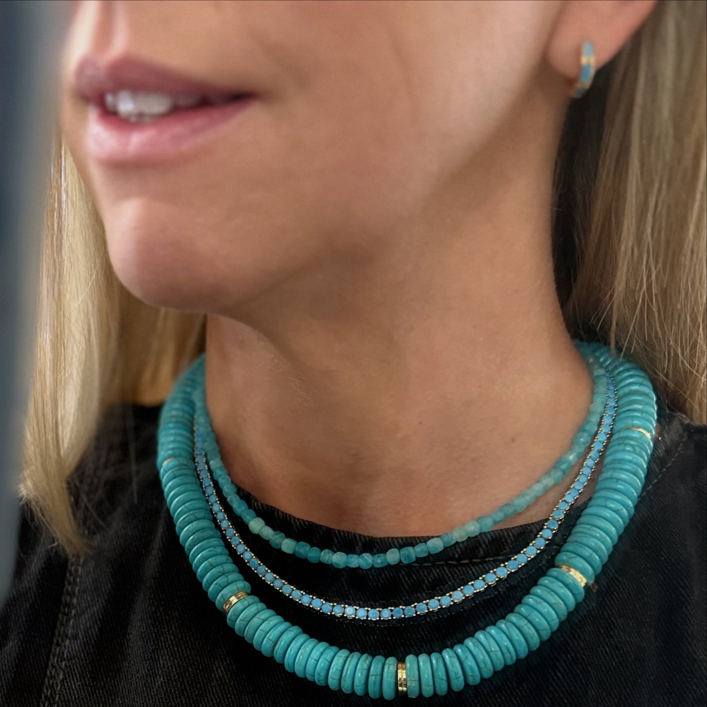 3mm Turquoise & 18K Gold Tennis Necklace