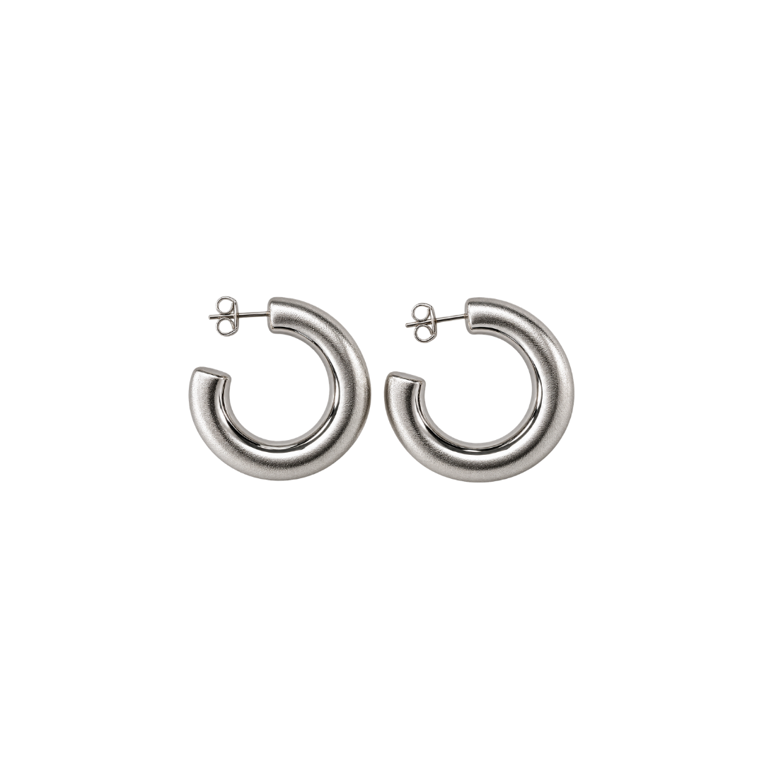 Chunky Silver Brushed Hoop Earrings