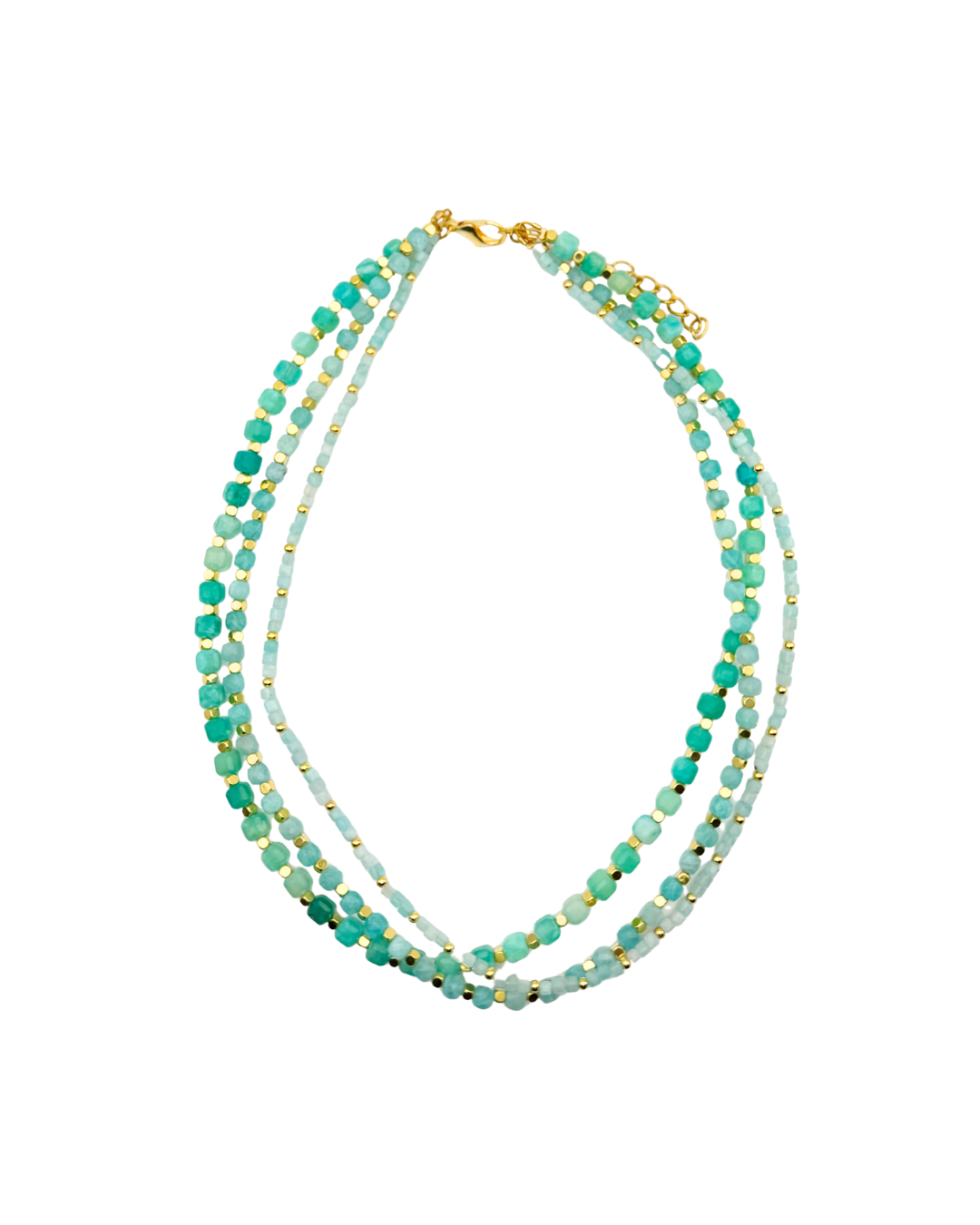 3 strand Turquoise beaded necklace with gold clasp