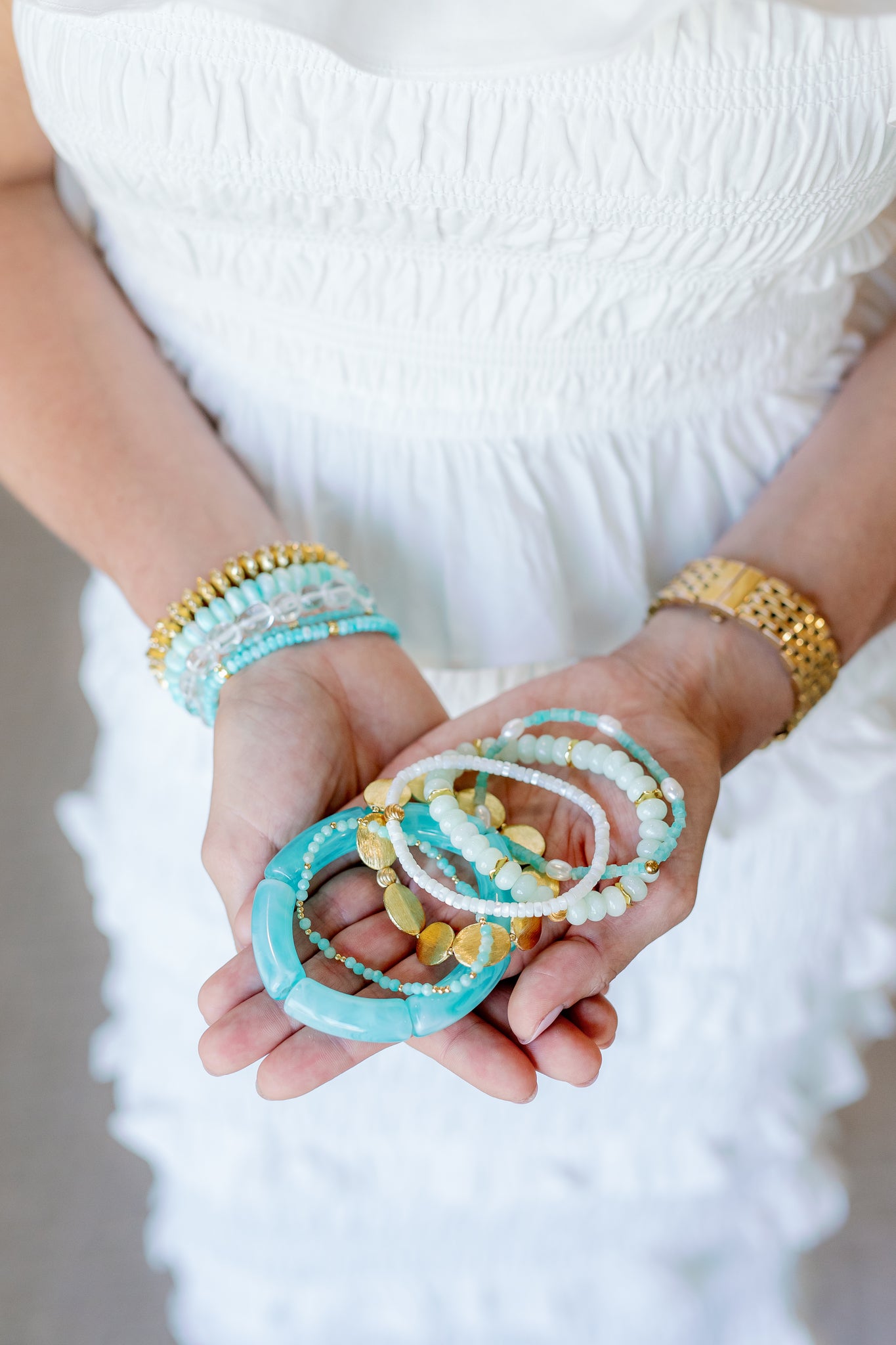 Clear Bamboo Bracelet with Turquoise Accents