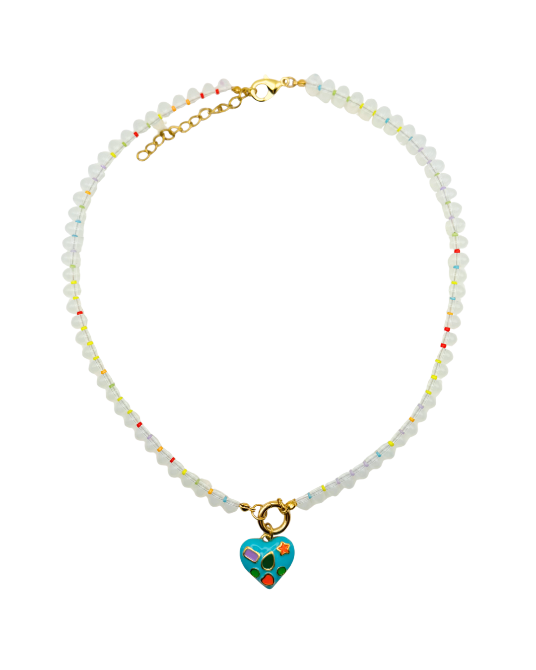 Necklace with a heart-shaped charm on a white background