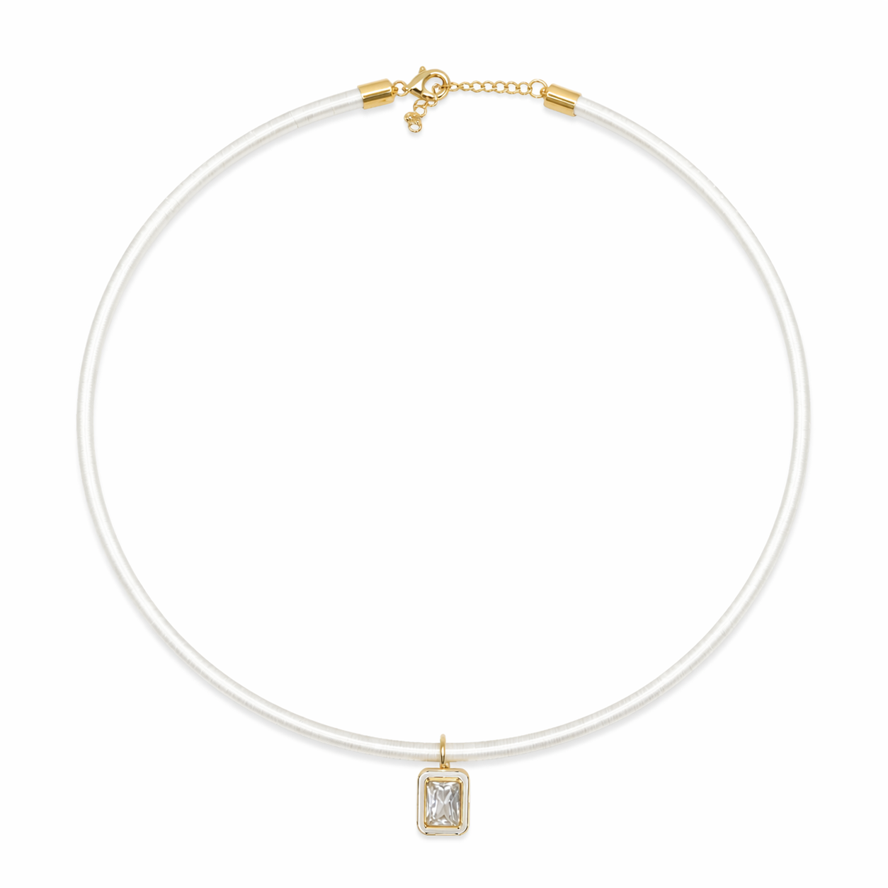 White Satin Necklace with crystal pendant