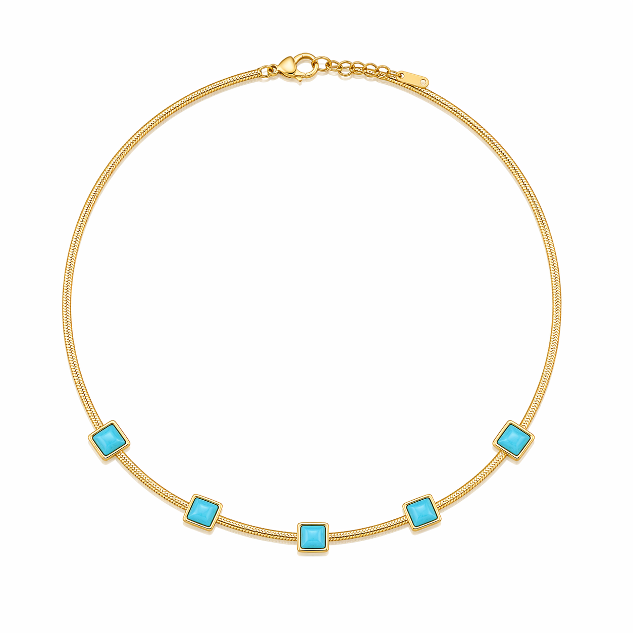 18K Gold & Turquoise Herringbone Chain Necklace