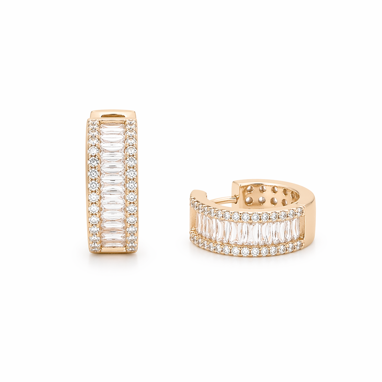 18K Gold Baguette Huggie Earrings
