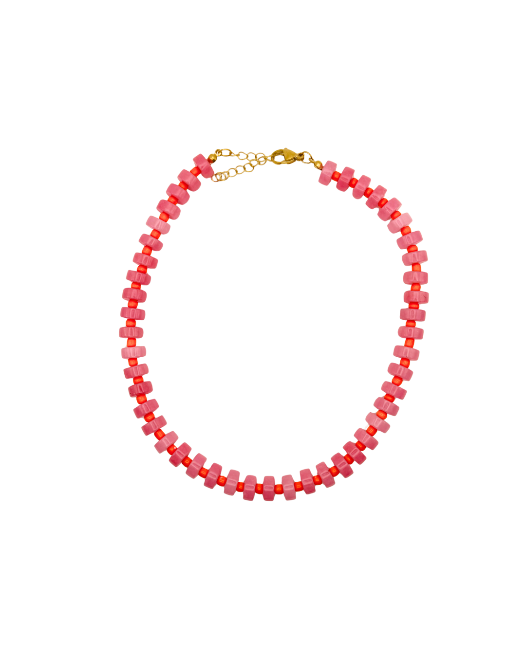 Necklace with pink beads and gold clasp