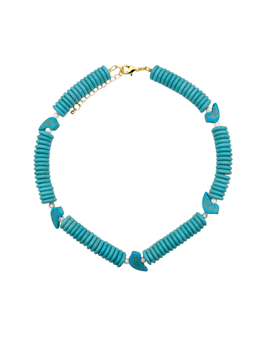 Turquoise coil necklace with bird charms