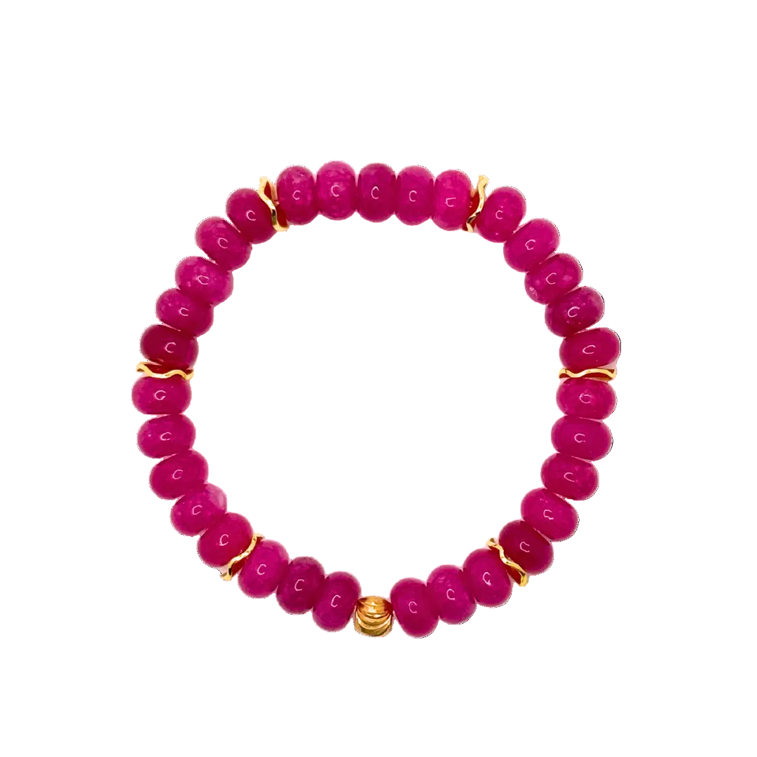 Fuchsia Gemstone Bracelet with Gold Accents