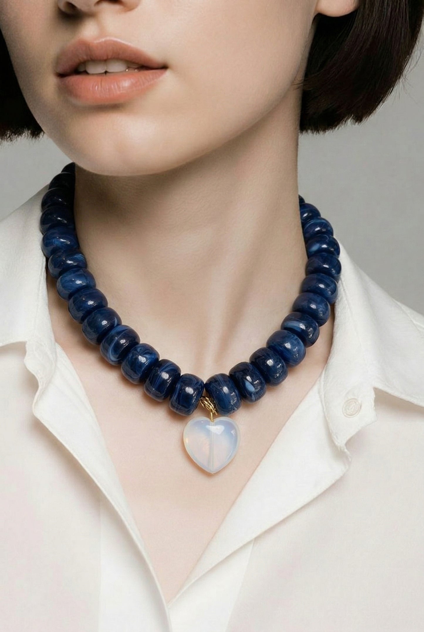 Navy Blue Heart Pendant Necklace