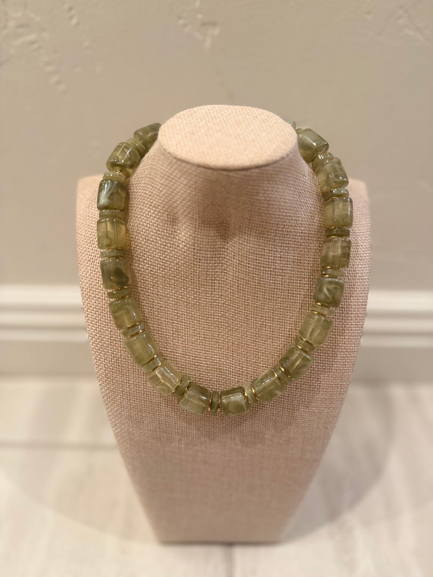 Olive Green Chunky Resin Necklace