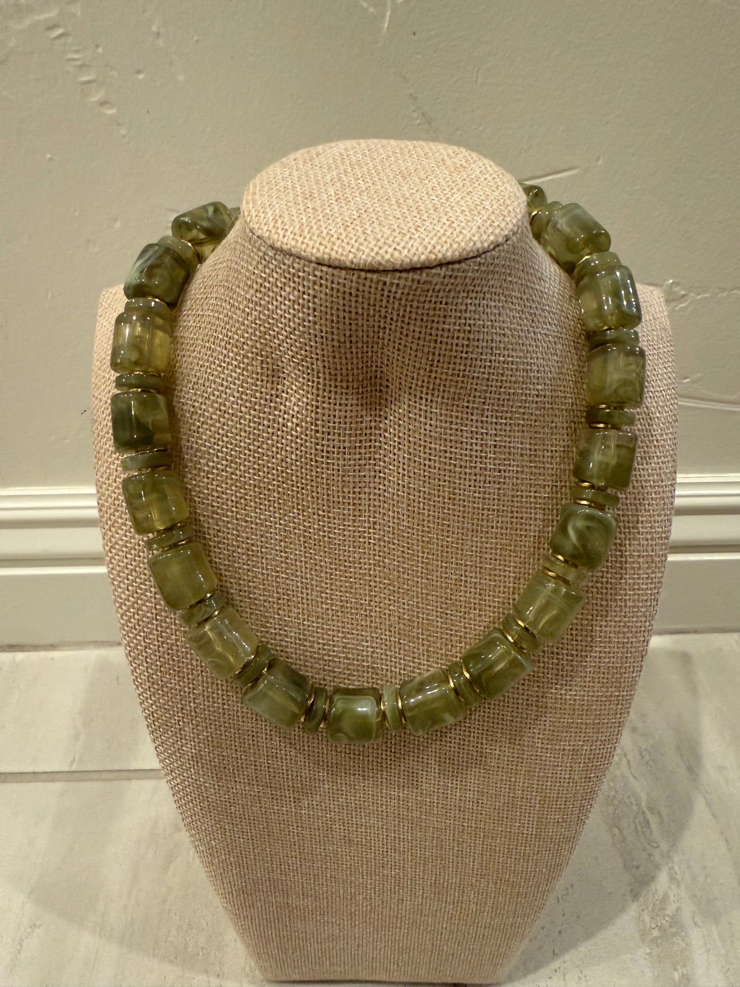 Olive Green Chunky Resin Necklace