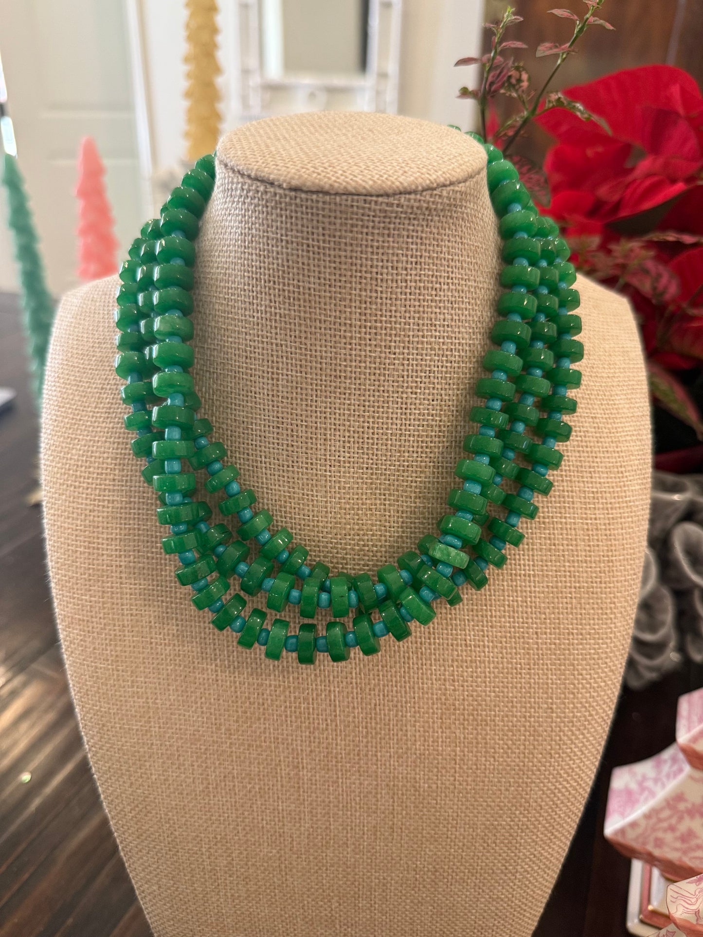 Chunky Candy Chip Green & Blue Necklace
