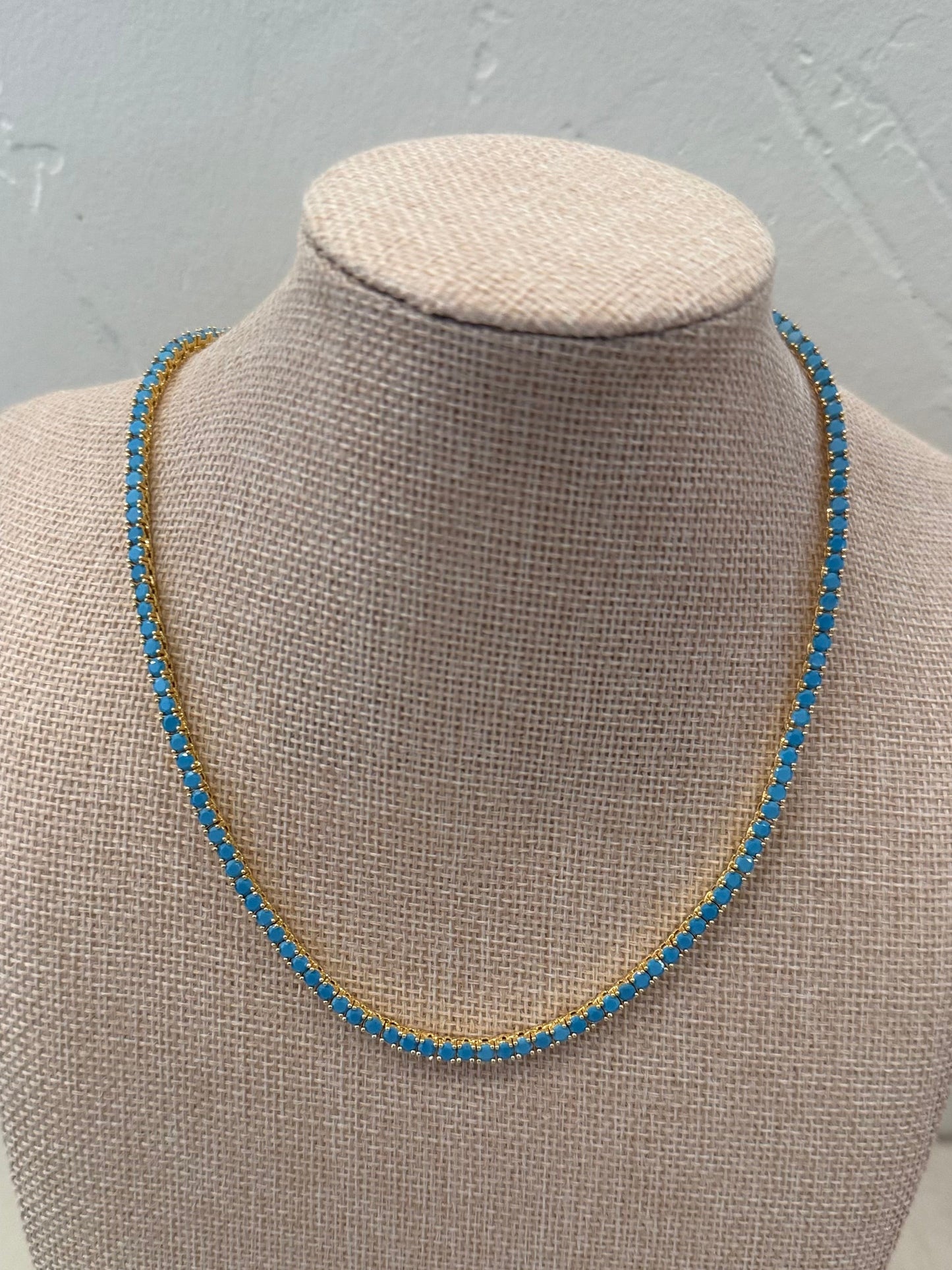 3mm Turquoise & 18K Gold Tennis Necklace
