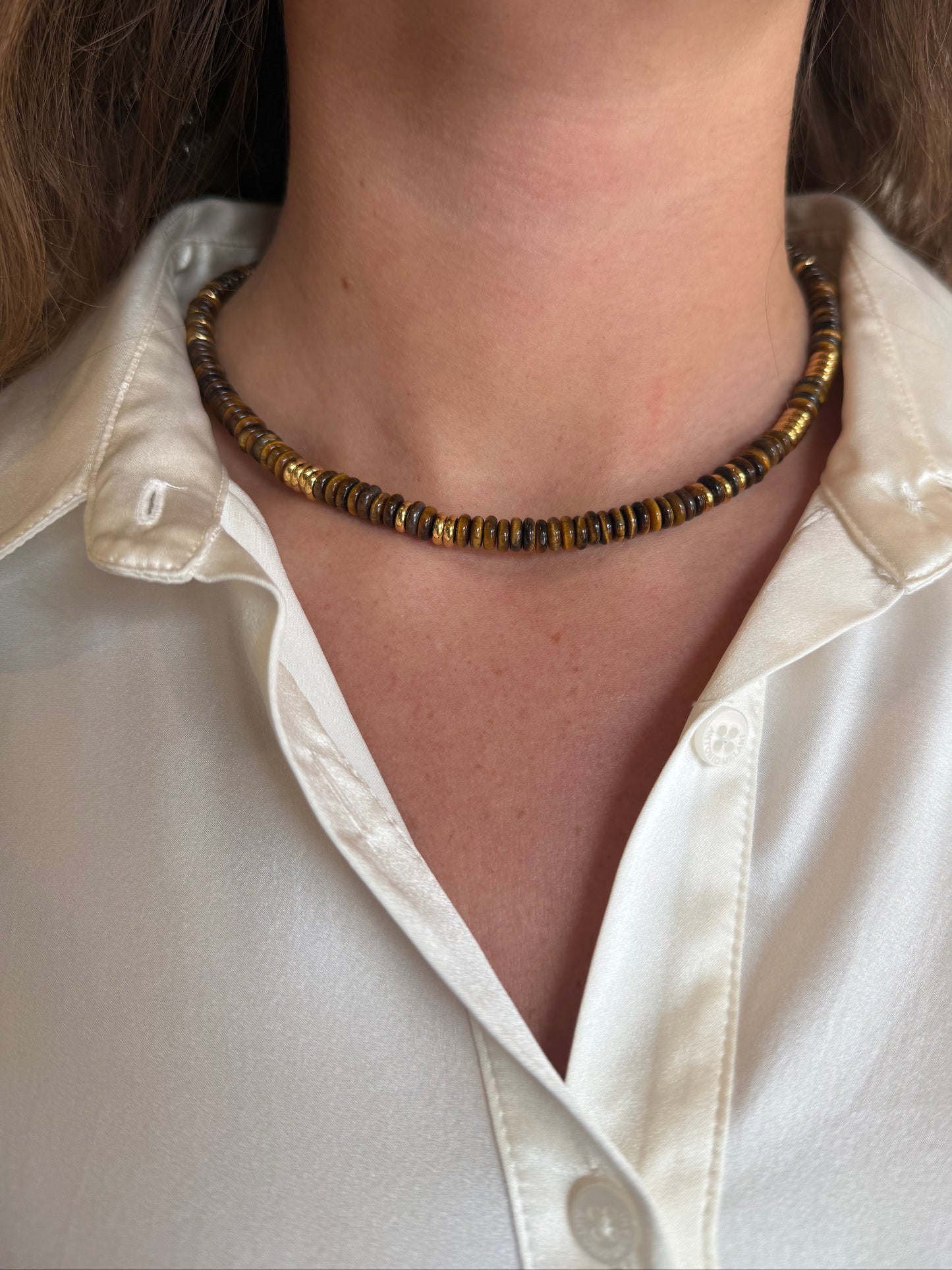 Small Espresso Gemstone Necklace with Gold Accents