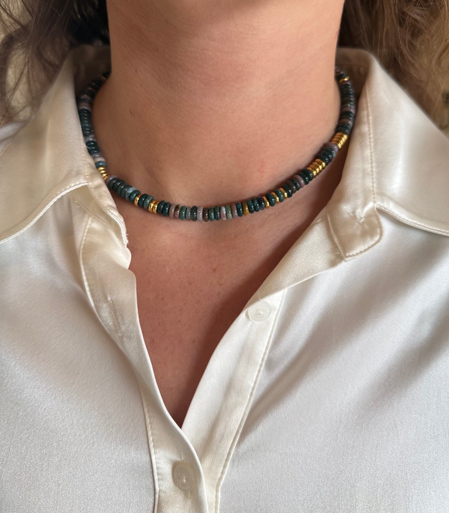 Small Midnight Multicolor Gemstone Necklace with Gold Accents