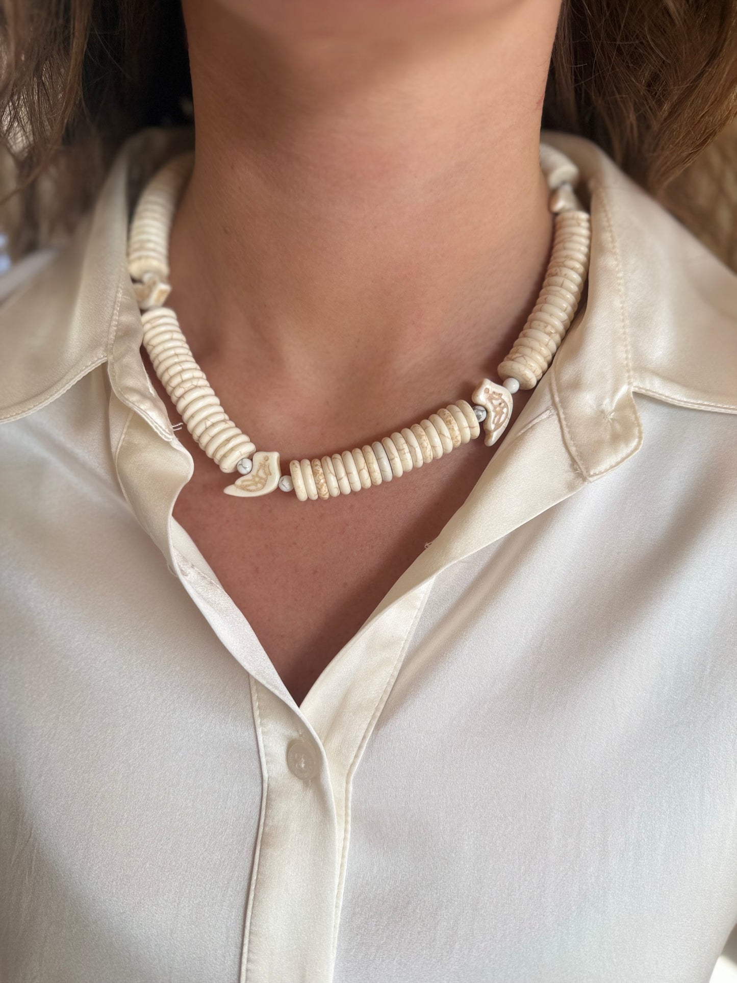 Chunky Bone White 'For the Birds" Necklace