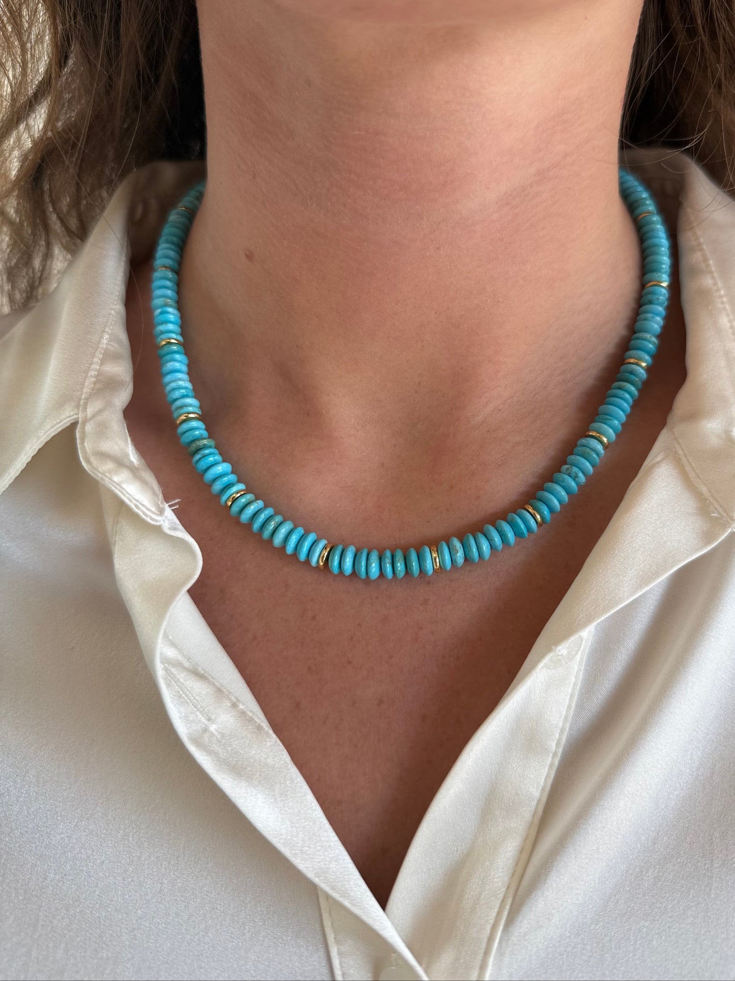 Turquoise Gemstone Necklace with Gold Accents