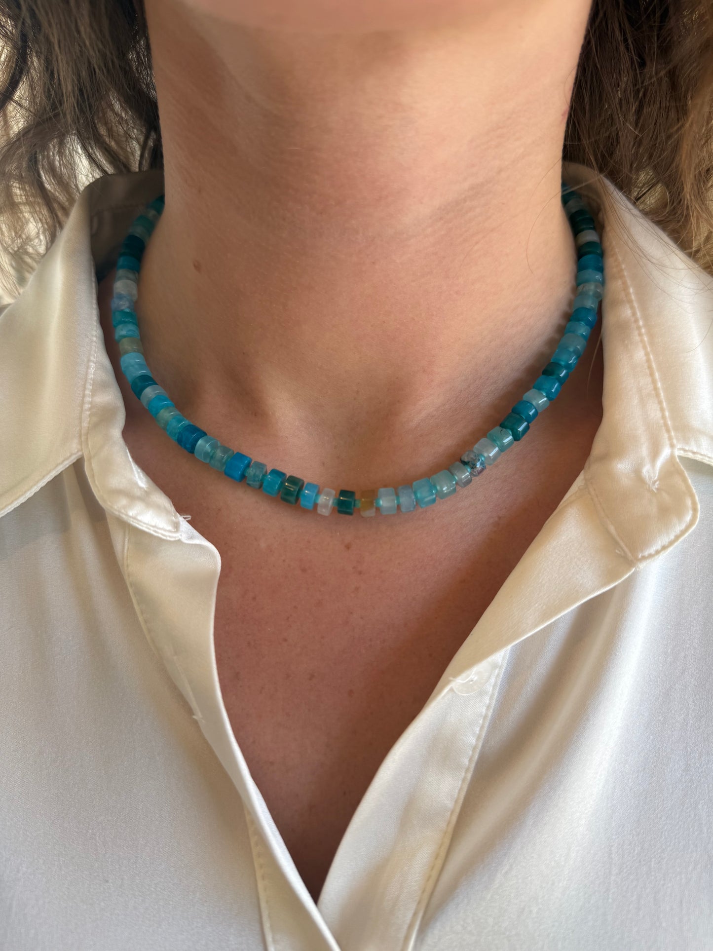 Aqua Blue Flat Gemstone Necklace