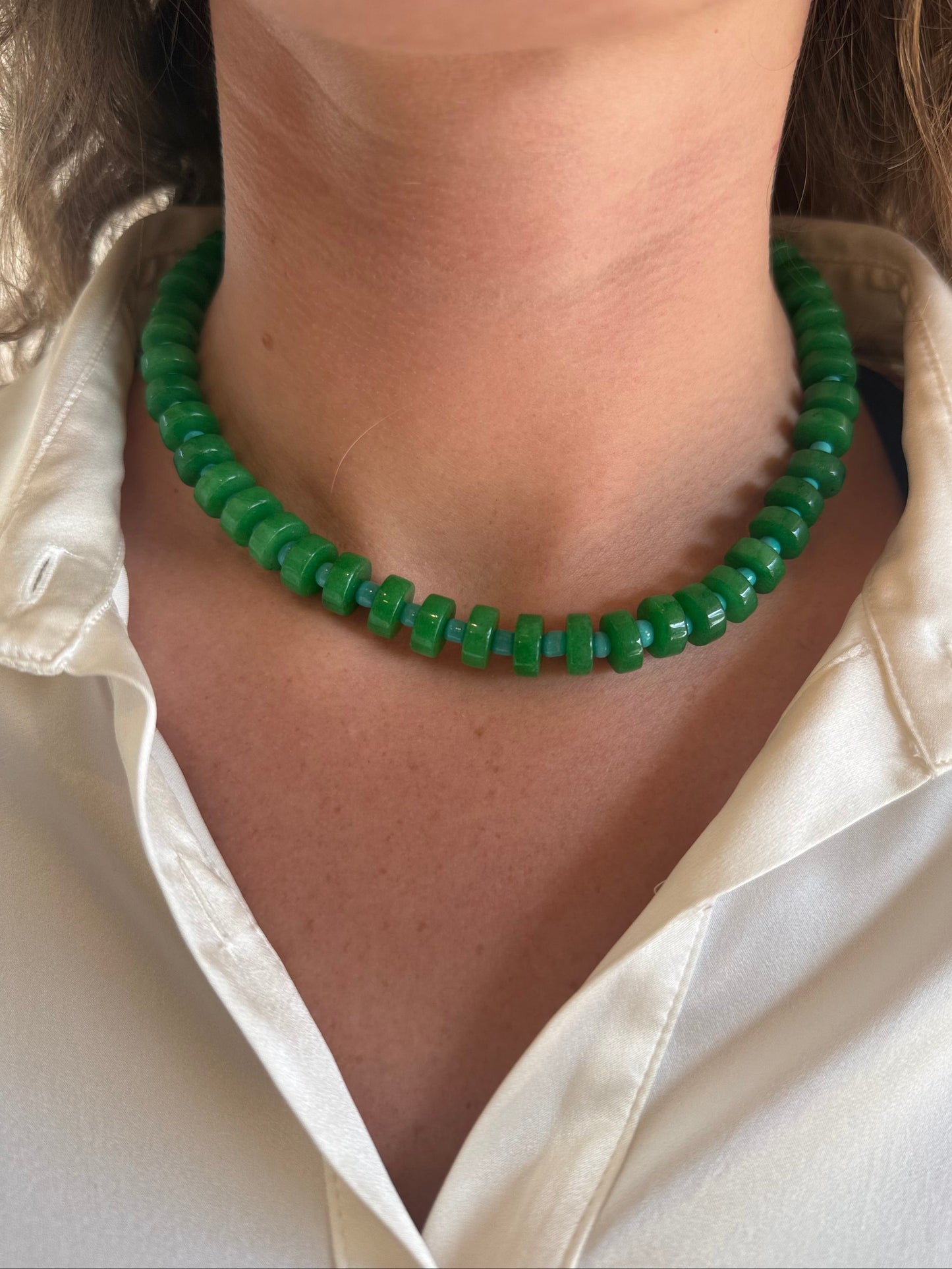 Chunky Candy Chip Green & Blue Necklace