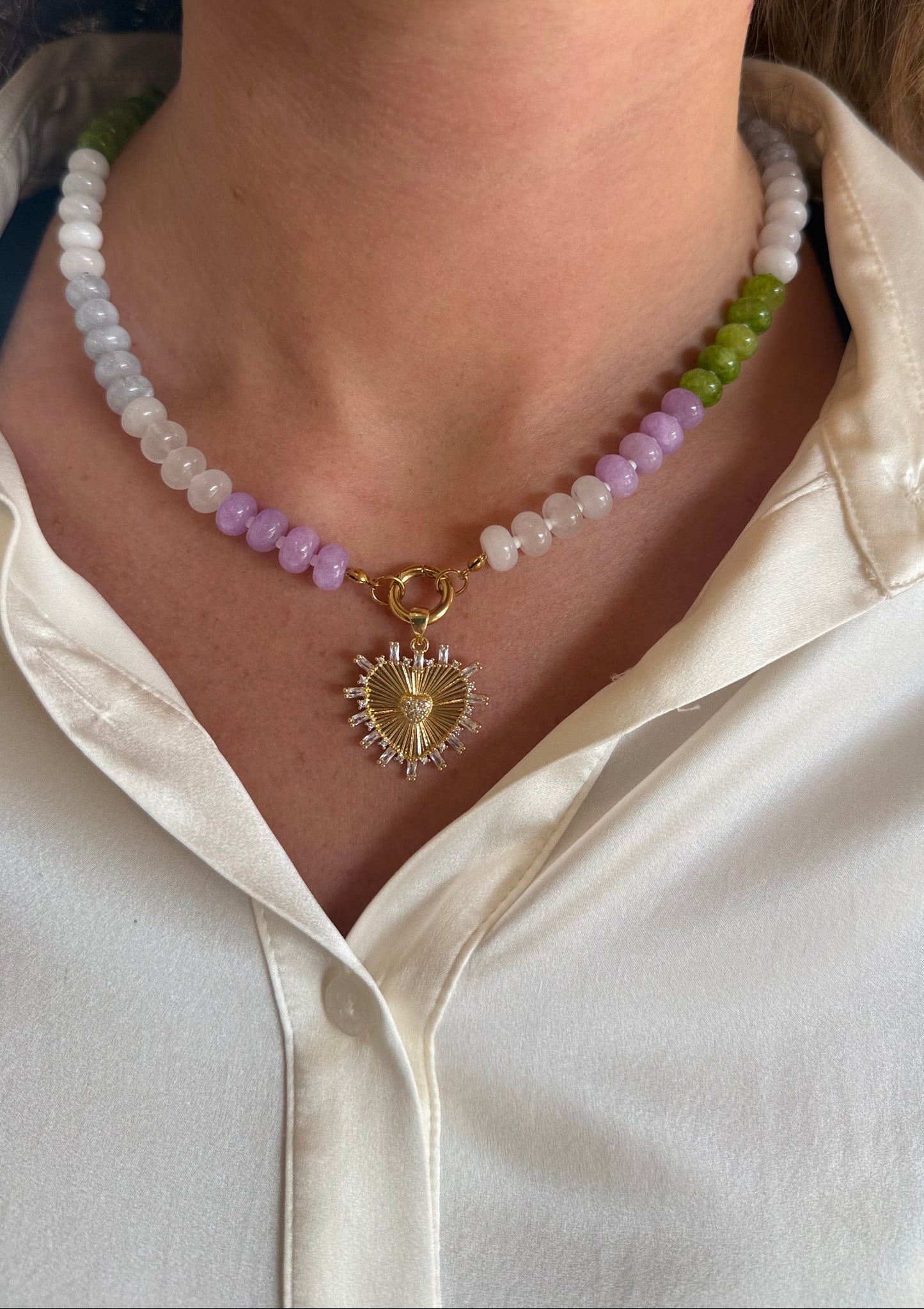 Multicolor Gemstone Heart Pendant Necklace