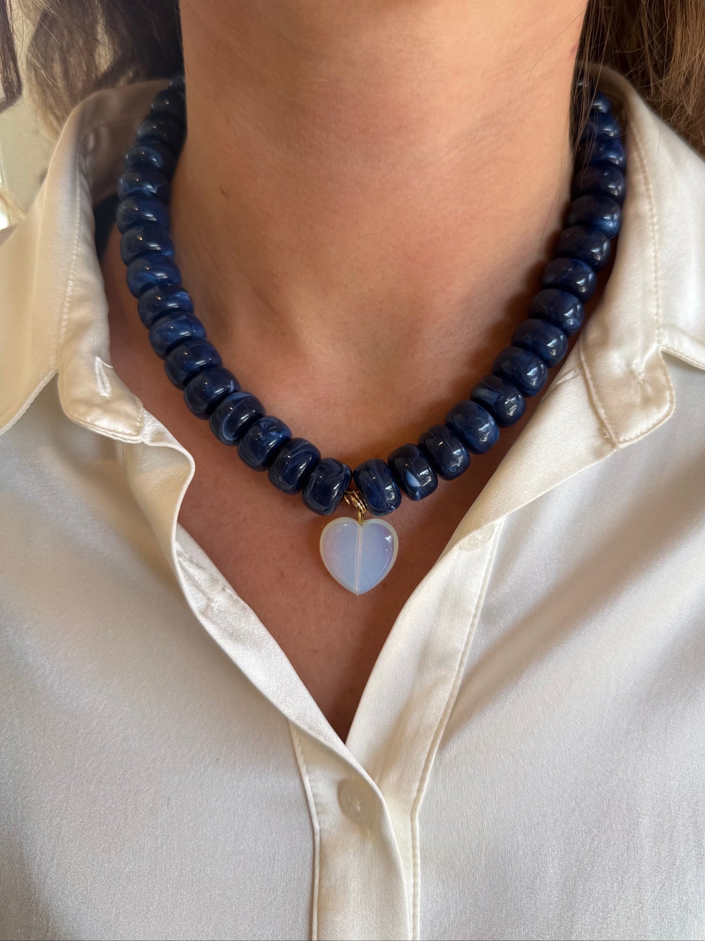 Navy Blue Heart Pendant Necklace