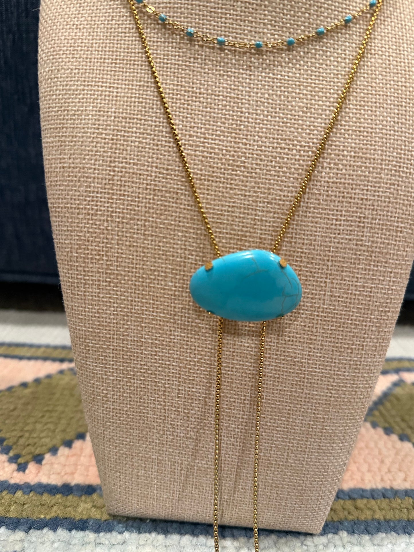 18K Gold & Turquoise Stone Adjustable Bolo Necklace