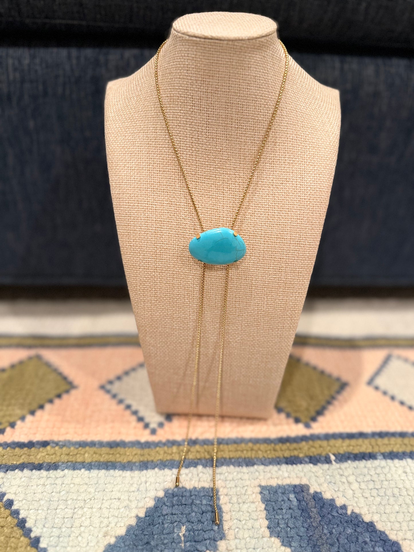18K Gold & Turquoise Stone Adjustable Bolo Necklace