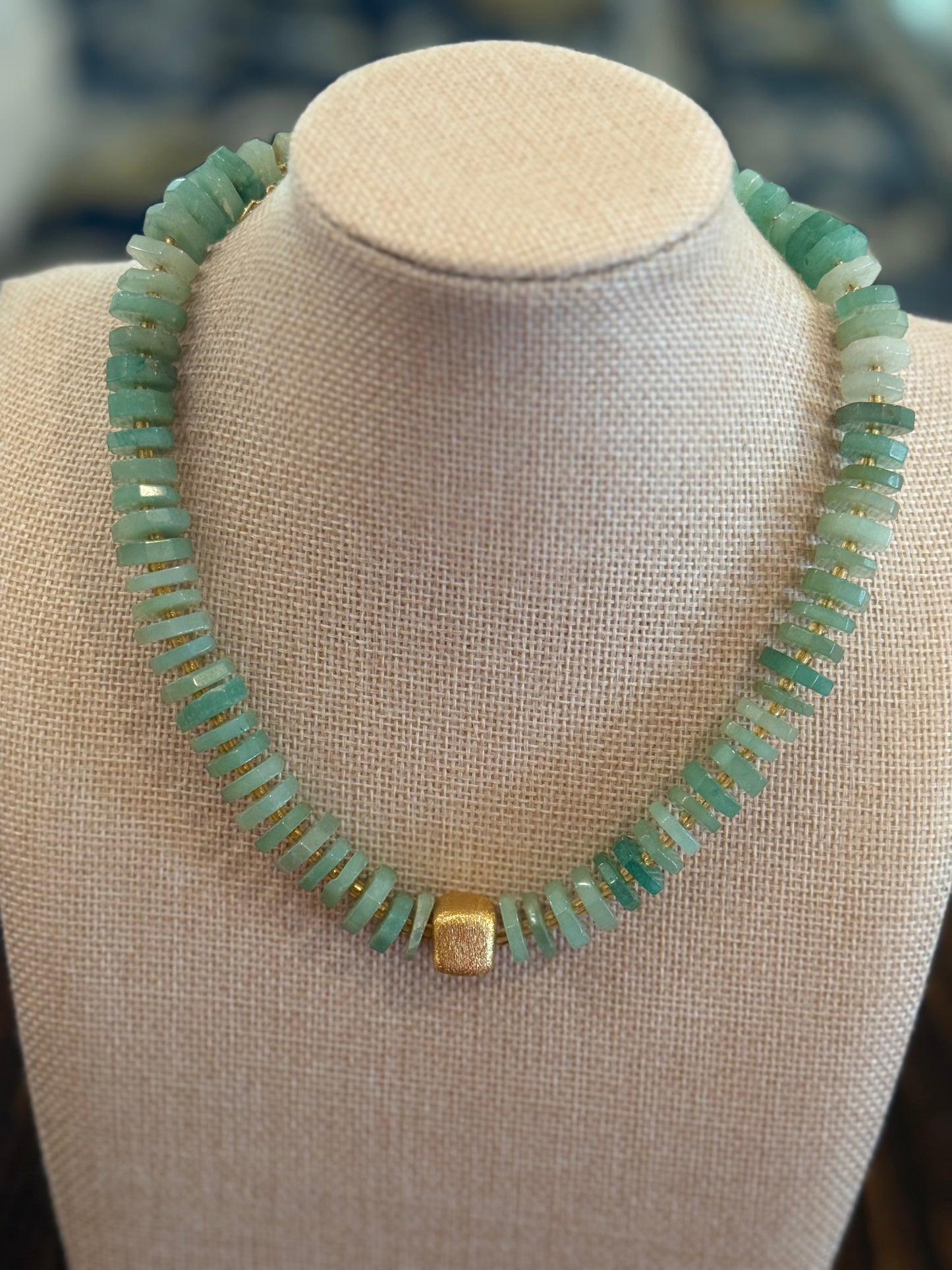 Chunky Seafoam Jade Flat Gemstone Necklace