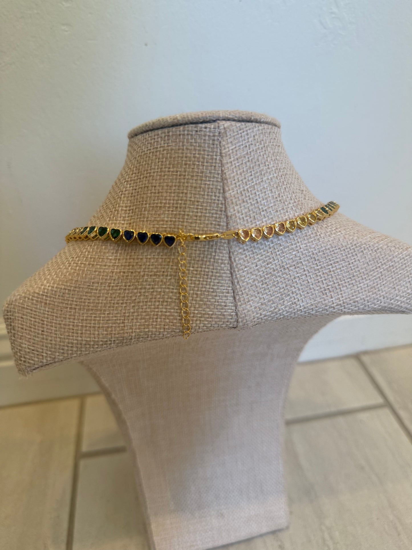 18K Gold Rainbow Heart Tennis Necklace