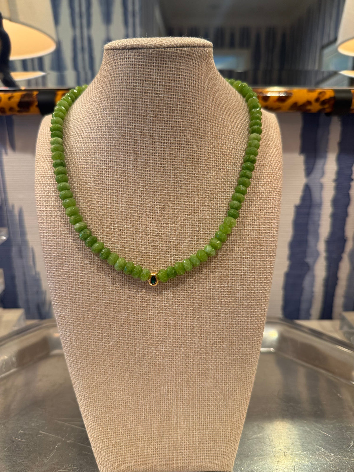 Faceted Olive Green Gemstone Necklace with Bezel Pendant