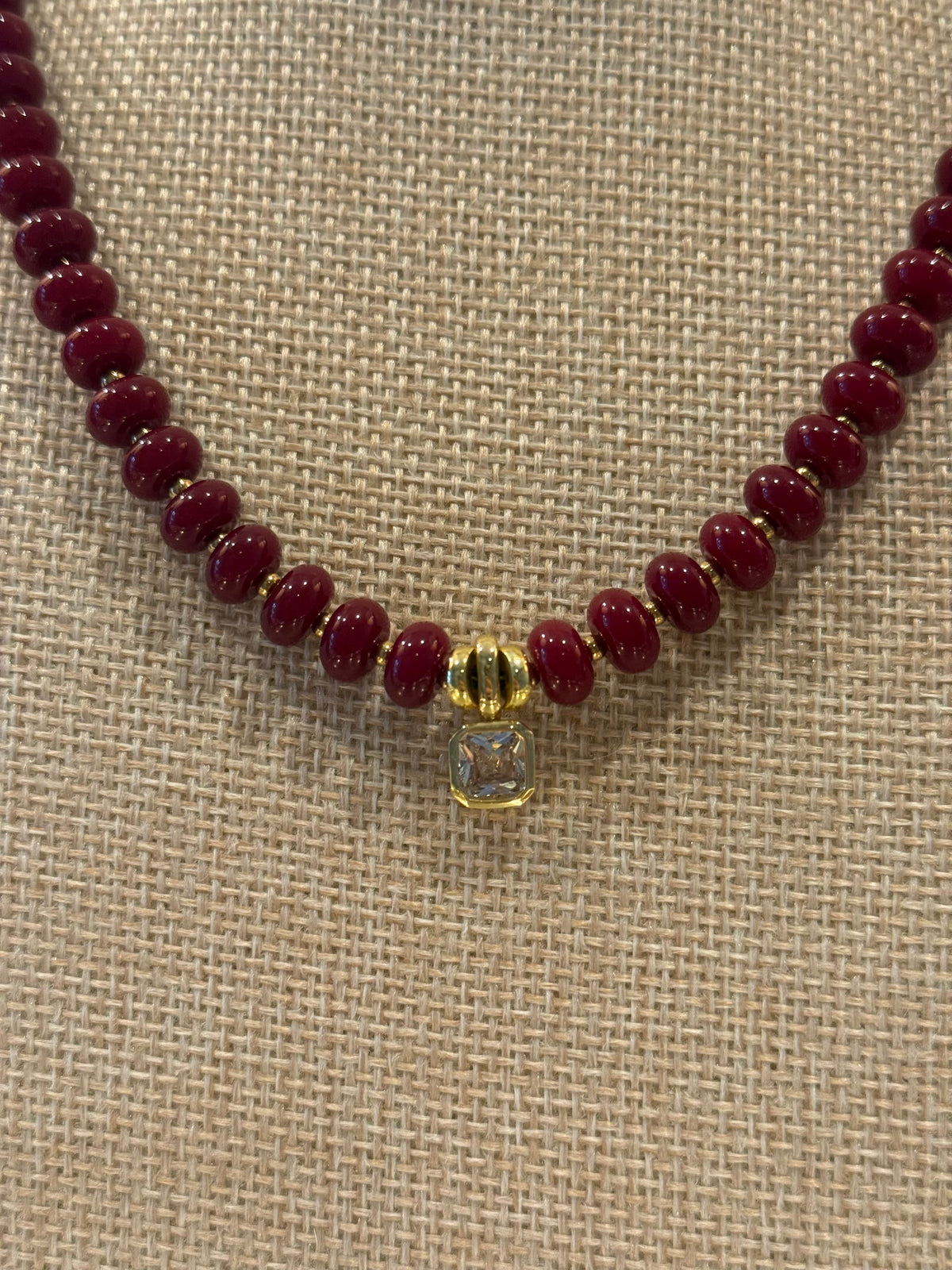 The Maroon Beaded Bezel Charm Necklace