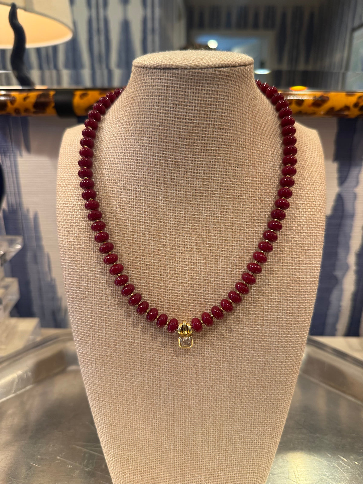 The Maroon Beaded Bezel Charm Necklace