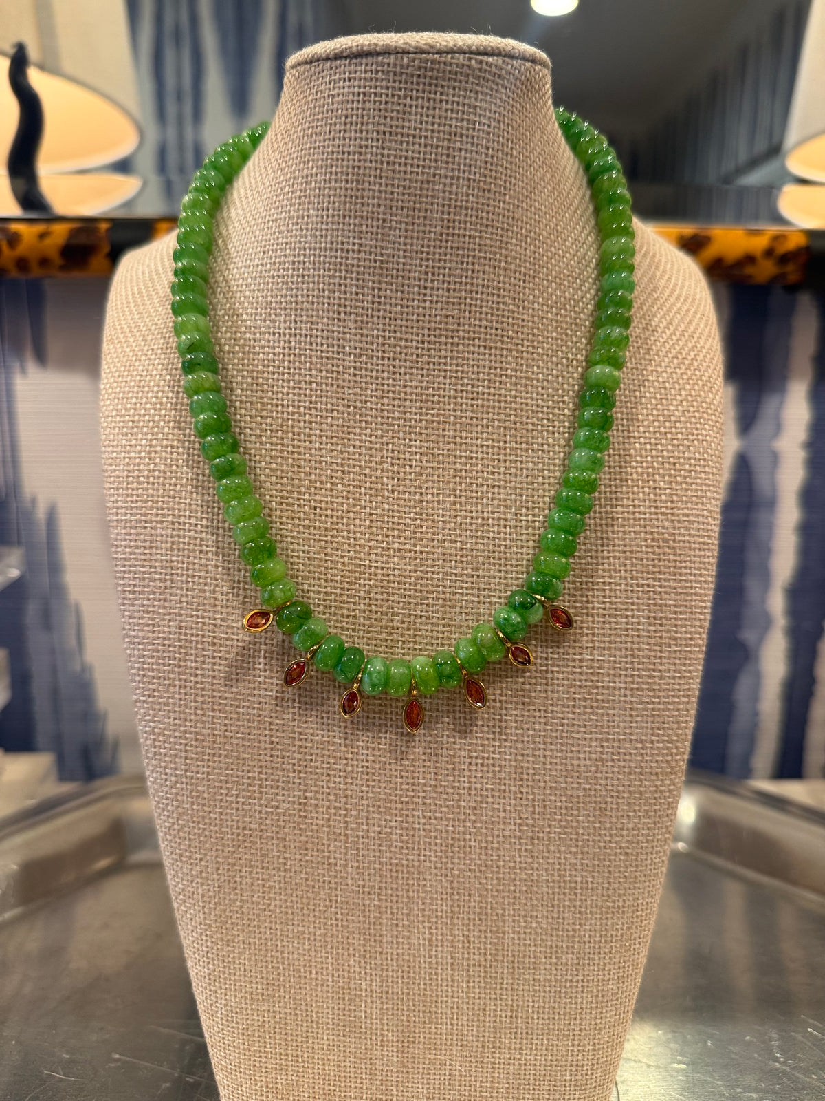 Olive Green Jewel Drop Necklace