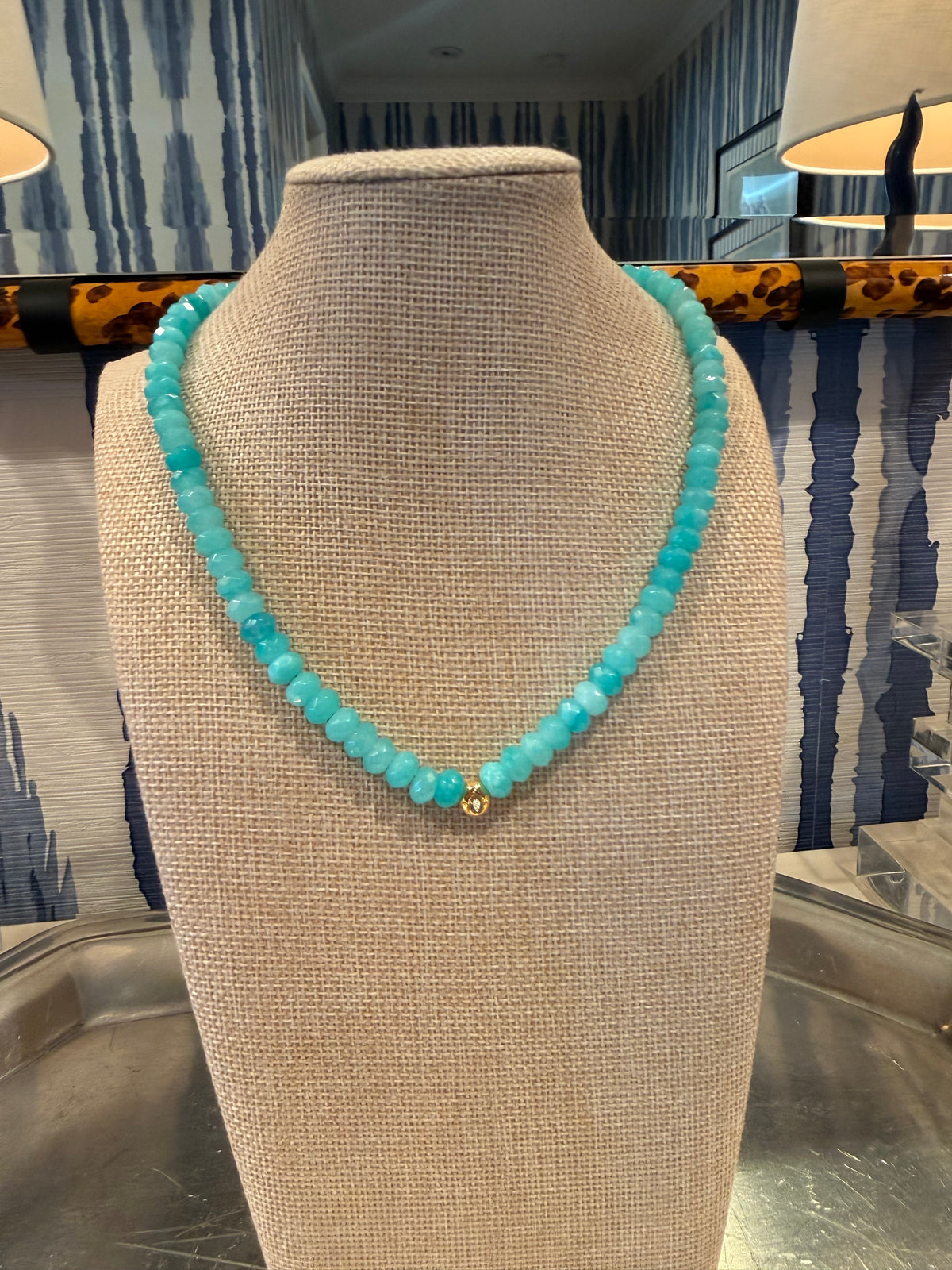 Faceted Teal Gemstone Necklace with Bezel Pendant