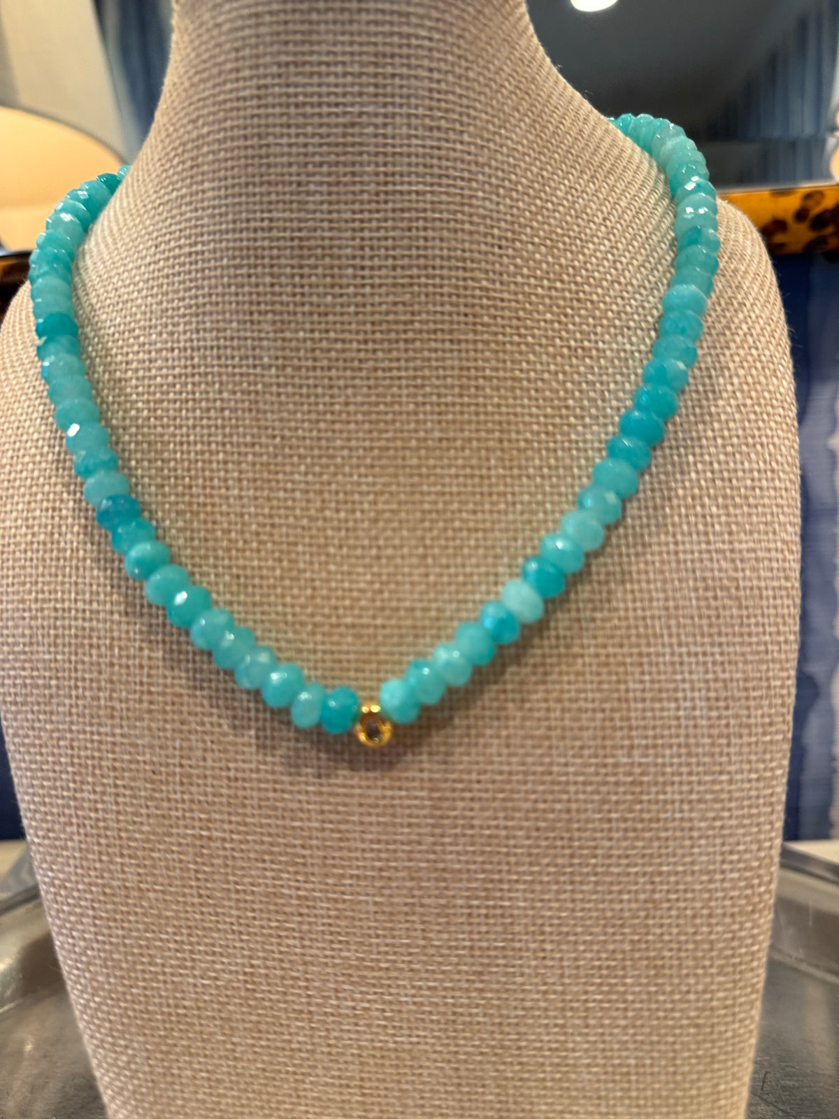 Faceted Teal Gemstone Necklace with Bezel Pendant