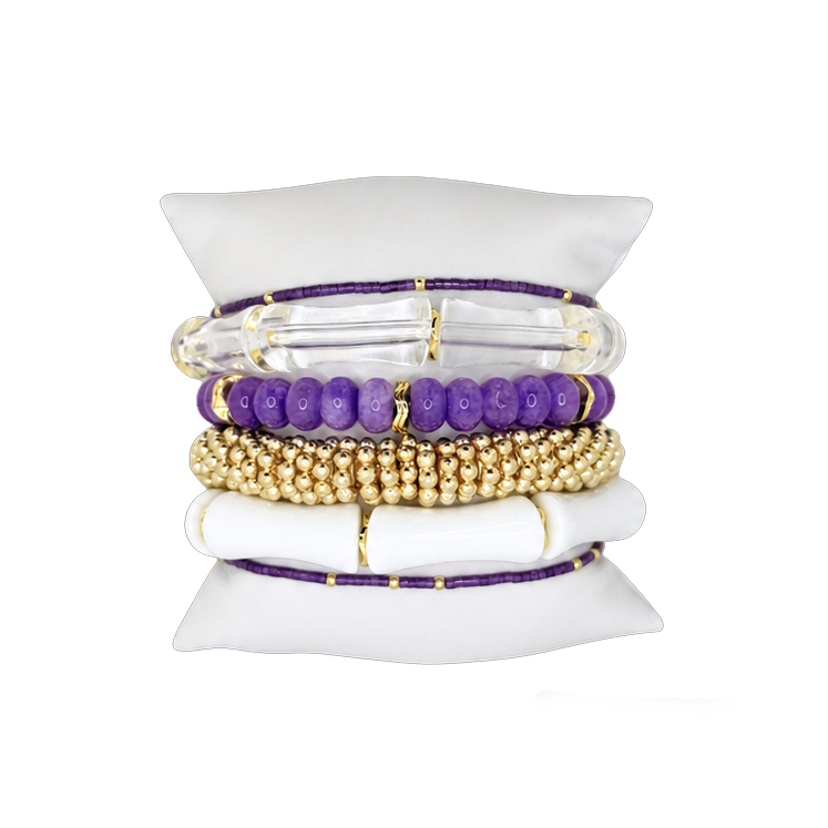 Purple and Gold Luxe School Spirit Bracelet Stack