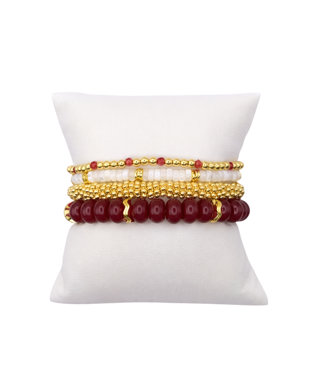 Set of gold and red beaded bracelets, Lubbock School Spirit Bracelet Stack