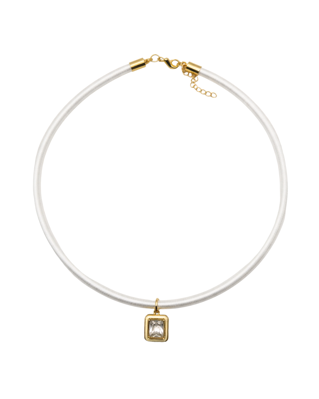 White Satin Necklace with crystal pendant