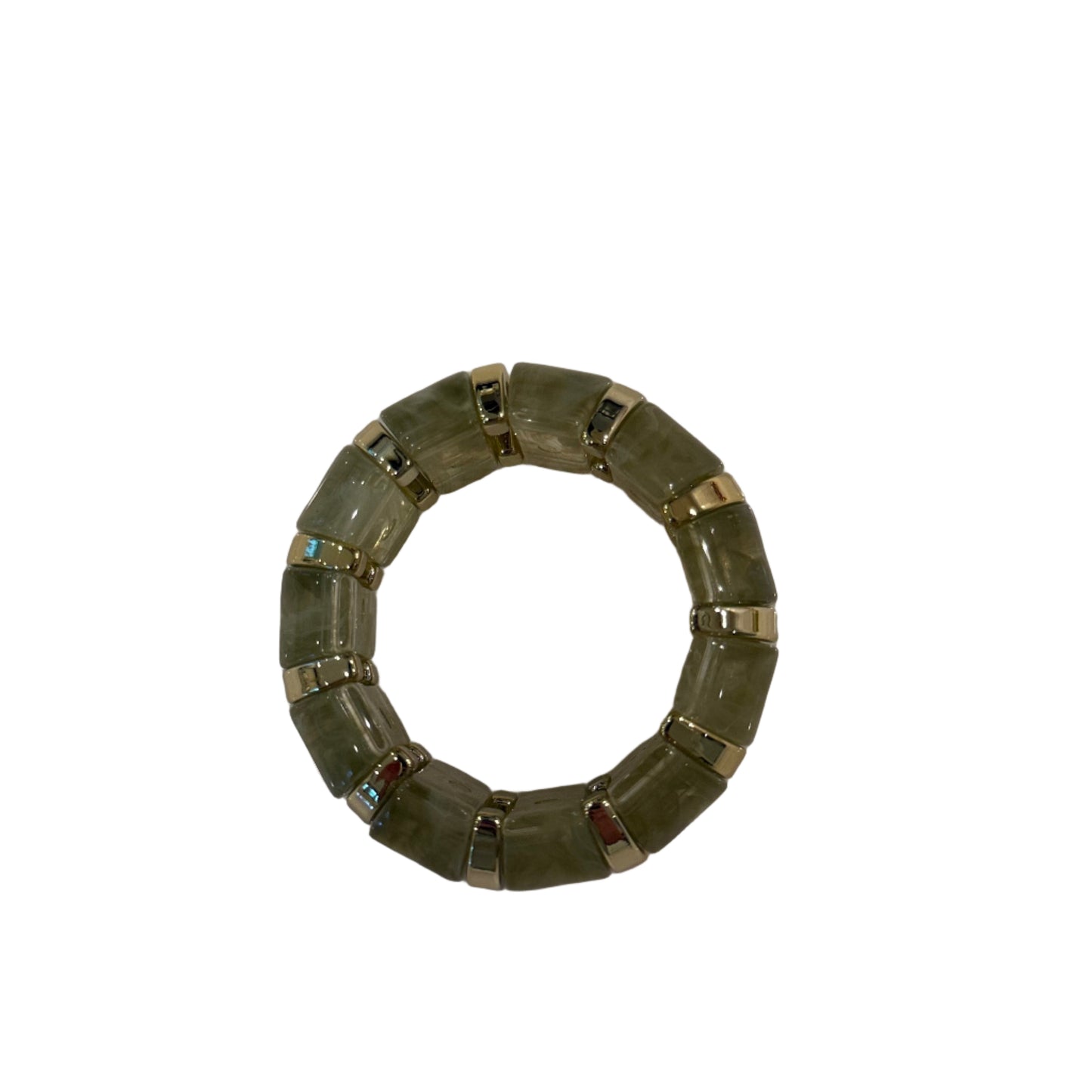 Olive Green Chunky Resin Stretch Bangle with Gold Accents