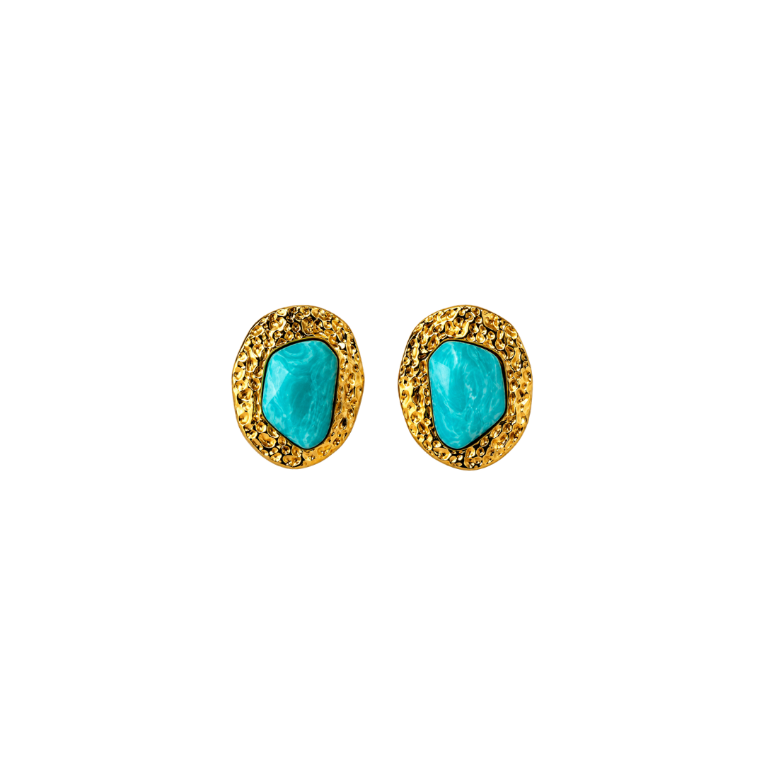 Hammered 18K Gold Turquoise Stud Earrings