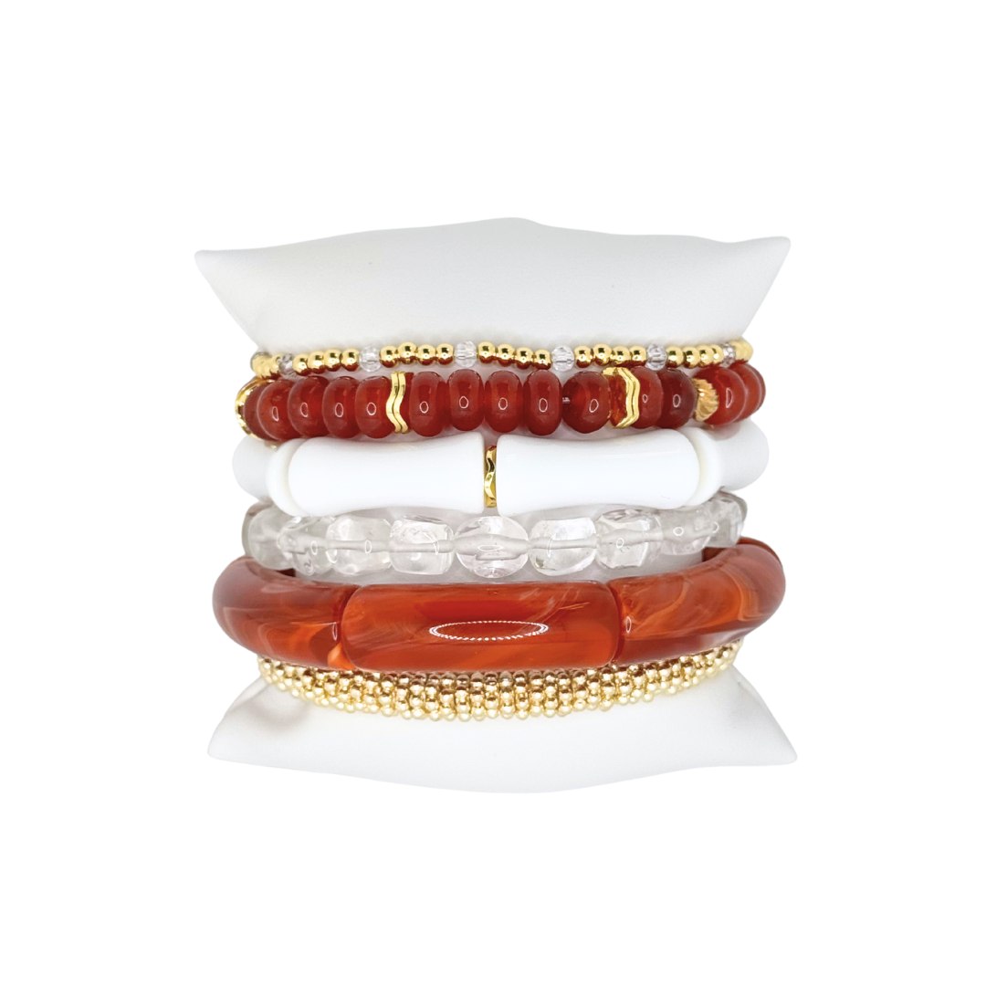 Burnt Orange & White Luxe Bracelet Stack University of Texas Longhorns UT
