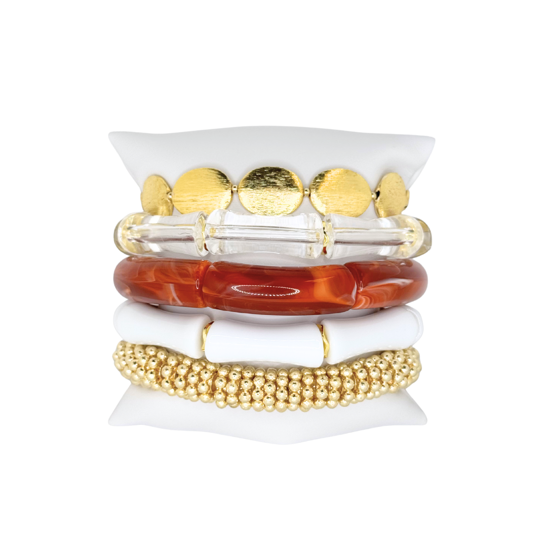 Burnt Orange & White University of Texas UT Luxe Bracelet Stack
