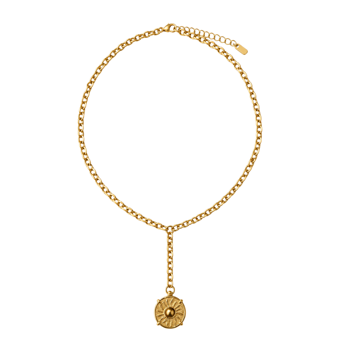 18K Gold Brushed Waterproof Two Tone Coin Pendant Chain