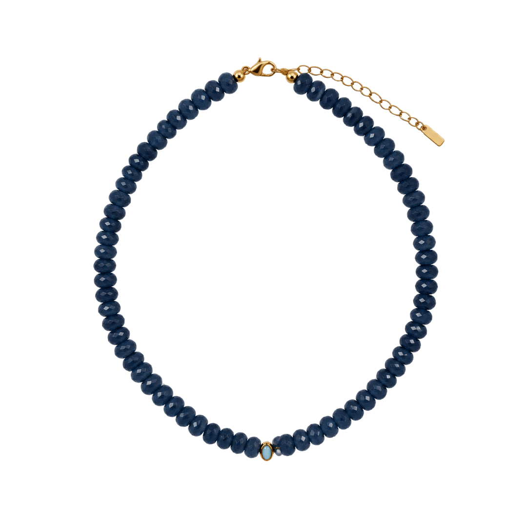 Faceted Dark Blue Gemstone Necklace with Bezel Pendant