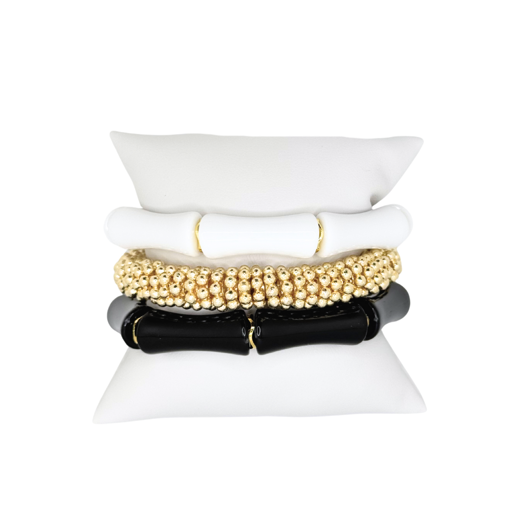 Black, White and Gold Bracelet Stack